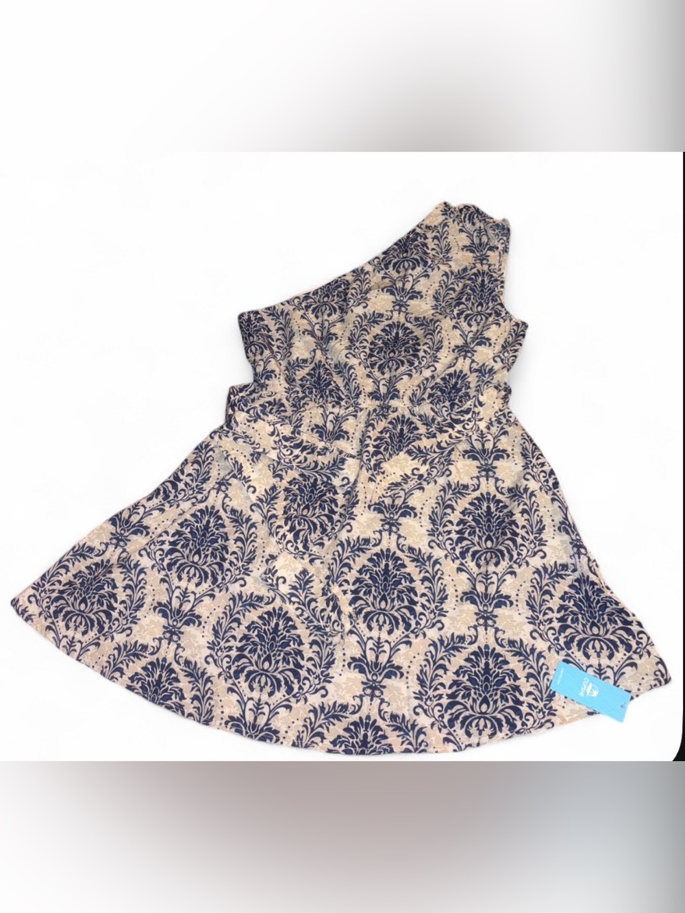 CUPSHE One Shoulder Damask Print Mini Dress Belted Waist A-Line Size Large NWT